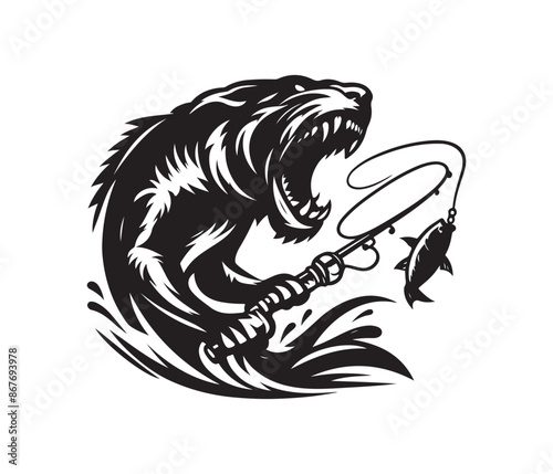 Wallpaper Mural fierce fishing vector silhouette vector style graphic resources white background Torontodigital.ca