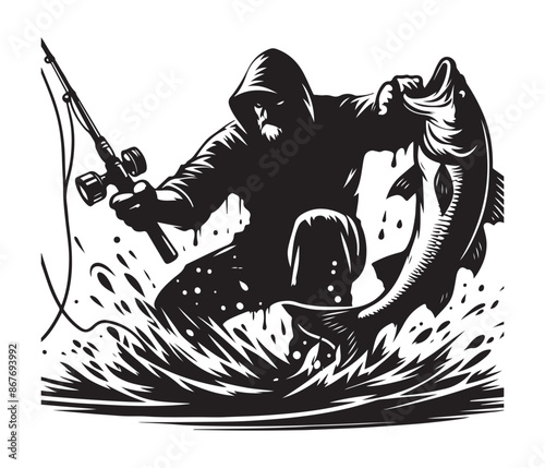 fierce fishing vector silhouette vector style graphic resources white background