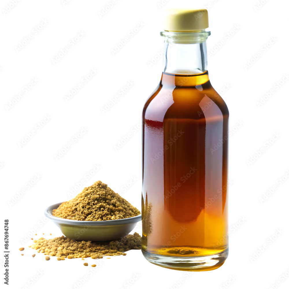 Bottle of Soy Sauce with Bowl of Powdered Spice Bottle of Soy Sauce with Bowl of Powdered Spice