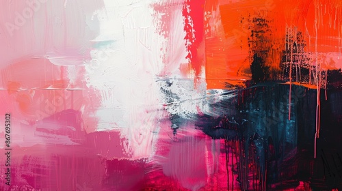 Abstract Painting with Pink, Red, White, and Black Colors in a Modern Art Style