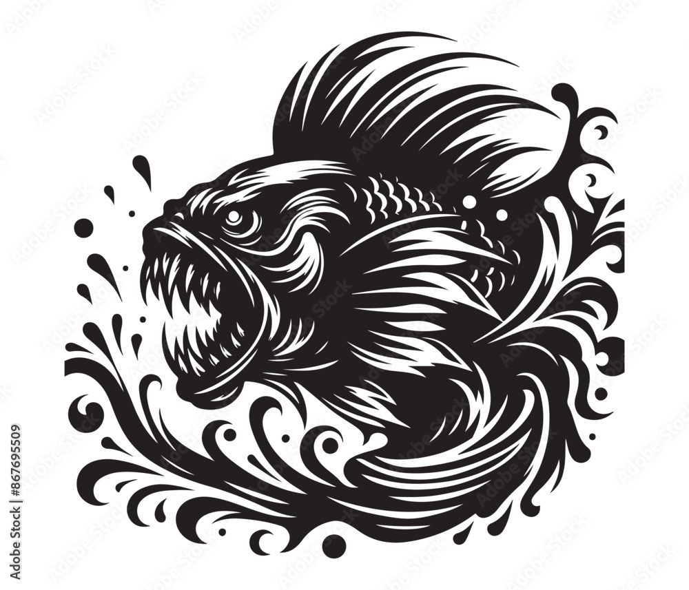 fierce fishing vector silhouette vector style graphic resources white background