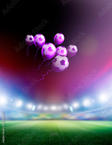 Violettfarbene Luftballons im Fußballsadion
