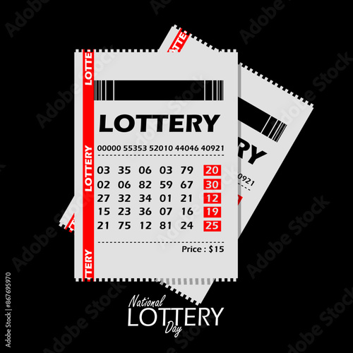 National Lottery Day event banner. Illustration of lottery paper sheet on black background to celebrate July 17th