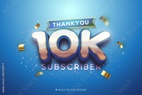 Text effect 10K subscribers thank you vector banner