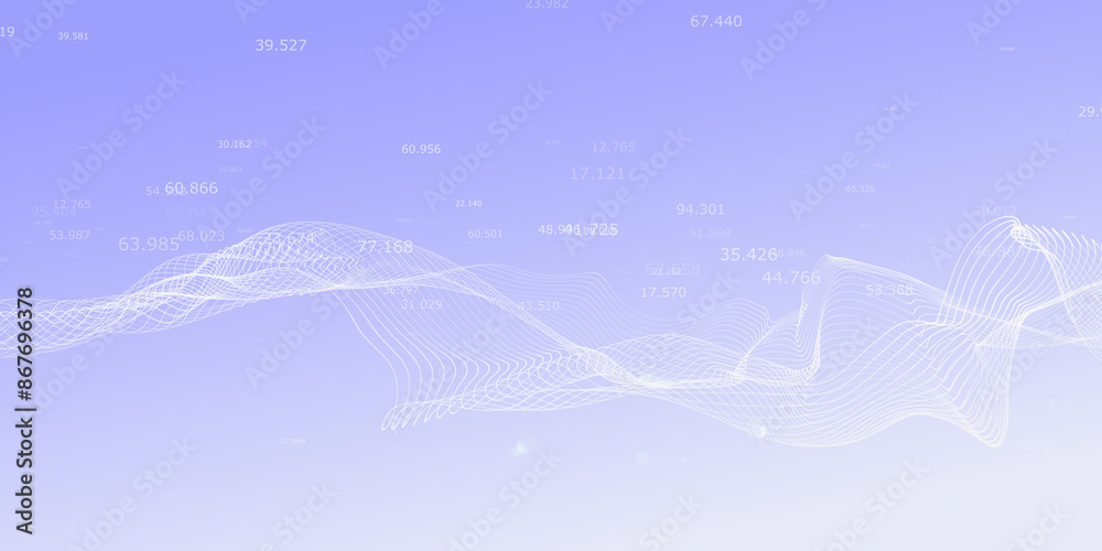Abstract blue and white digital wave with numerical data on a gradient background, concept of data analysis. 3D Rendering Abstract blue and white digital wave with numerical data on a gradient background, concept of data analysis. 3D Rendering