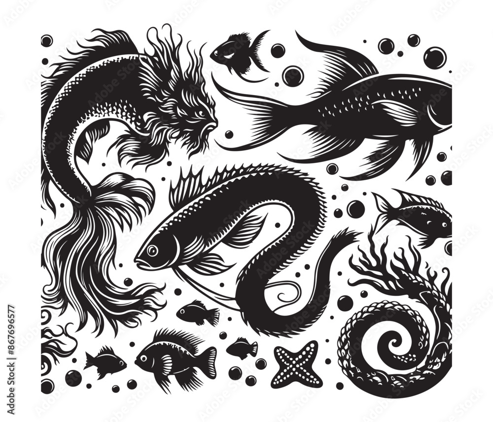 Fototapeta premium fierce fishing vector silhouette vector style graphic resources white background