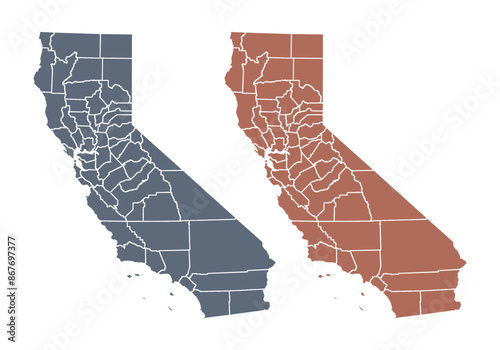 Mapa azul y rojo de California 