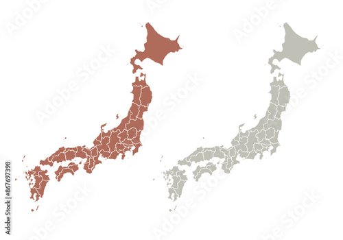 Mapa de Japón gris y rojo