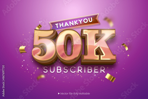 Text effect 50K subscribers thank you vector banner