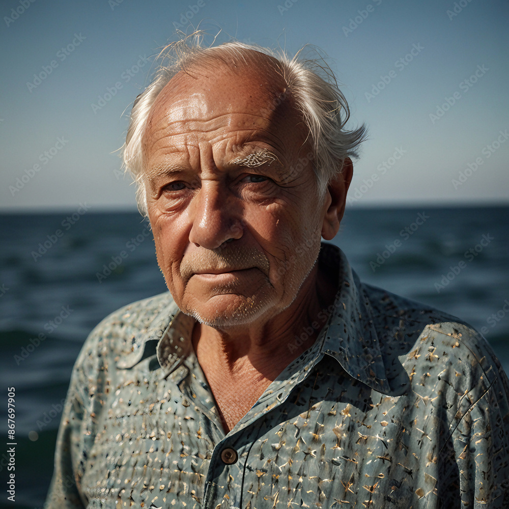 A Picture of an Elderly Man Fishing in the Ocean A Picture of an Elderly Man Fishing in the Ocean