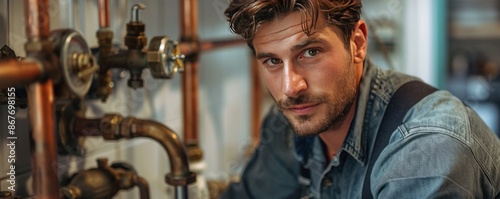 Wallpaper Mural A plumber repairing a leaky pipe and installing new plumbing fixtures in a residential home. Torontodigital.ca