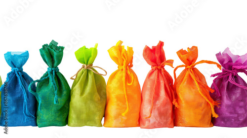 Small Colorful tied gift bags isolated