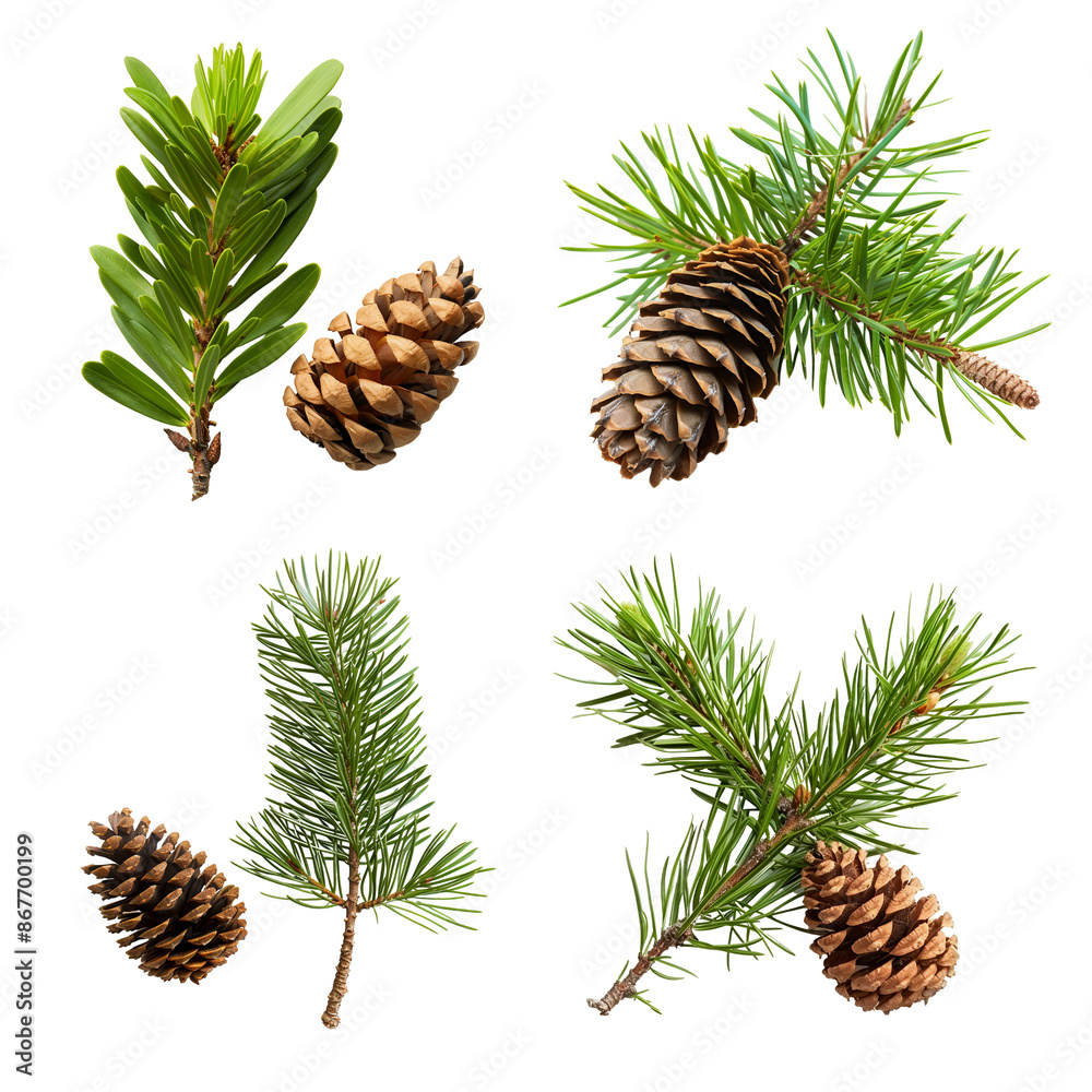 Fototapeta premium Set of pine cones isolated on white background