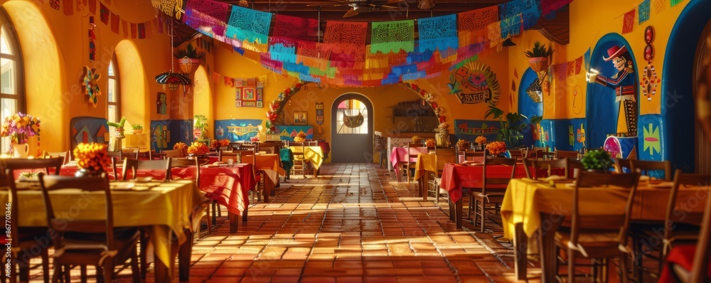 A lively Cinco de Mayo fiesta with mariachi music, dancing, and colorful decorations. A lively Cinco de Mayo fiesta with mariachi music, dancing, and colorful decorations.