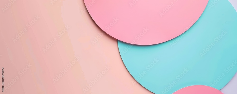 Abstract geometric background with overlapping pastel pink and turquoise circles on a soft gradient surface. Modern and minimal design. Abstract geometric background with overlapping pastel pink and turquoise circles on a soft gradient surface. Modern and minimal design.