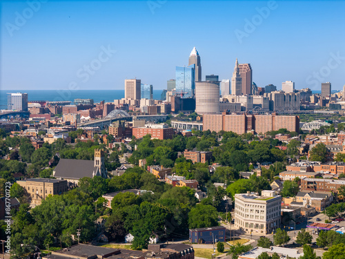 Cleveland aerial skyline of the forest city from a south viewpoint photo