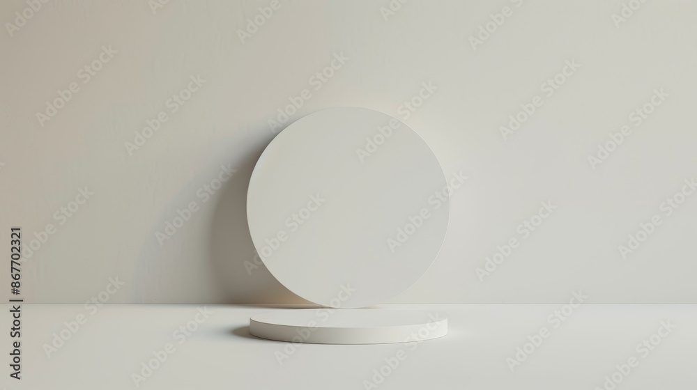 Minimalistic white round pedestal display against a light background, perfect for showcasing products and modern designs. Minimalistic white round pedestal display against a light background, perfect for showcasing products and modern designs.