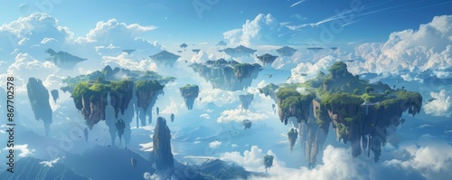 A fantastic world with flying islands. #867702578