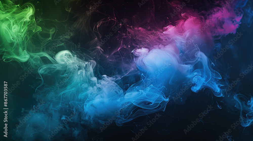 Atmospheric smoke, abstract color background, close-up. Dark background, generative ai