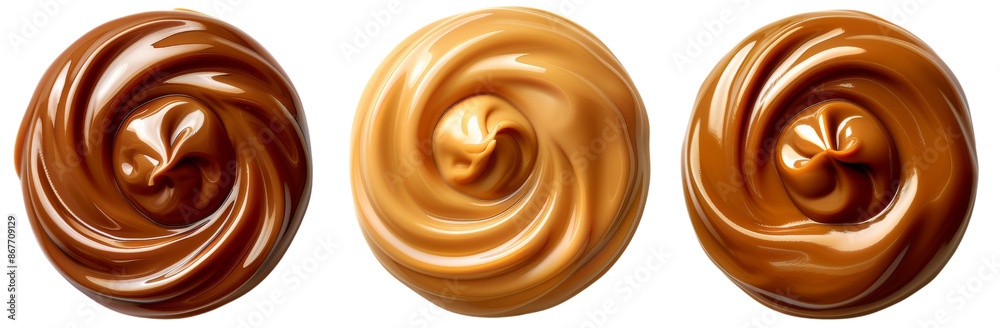 Decadent Caramel Swirl Collection - Delicious Sweet Treats with Rich Brown Tones and Glossy Finish for Design and Advertising Concepts