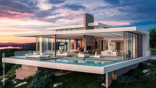 Design mockup in white and color of a modern luxury house