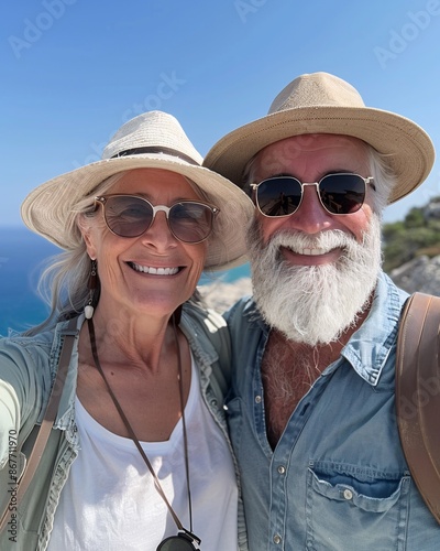 Portrait of happy senior couple in summer.
