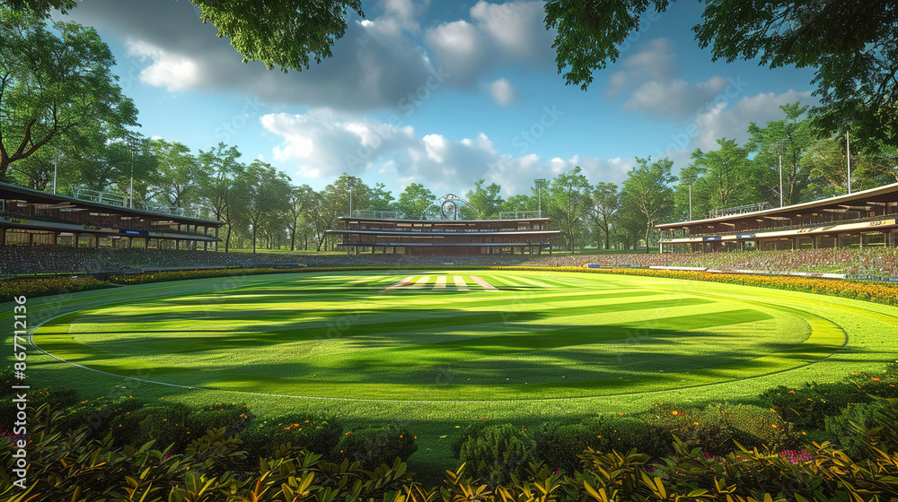 A full stadium top view at sunset and cloudy sky
