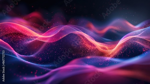 Abstract Wavy Background with Neon Glowing Particles photo