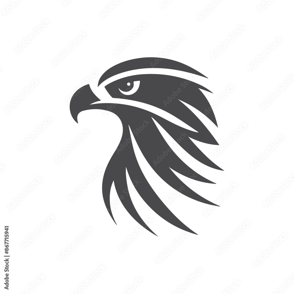 Fototapeta premium simple eye catching minimalist hawk bird silhouette, black and white, white background