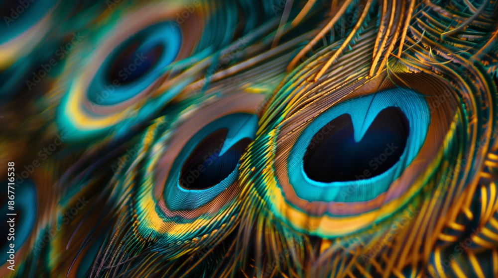 Fototapeta premium macro peacock feathers, Peacock feathers close-up