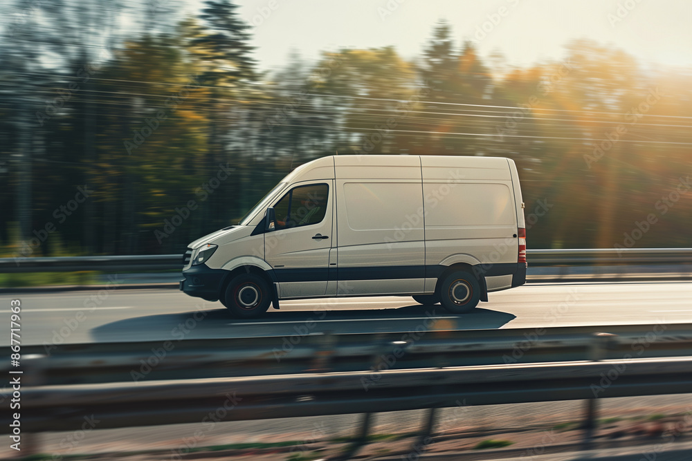 Speedy White Courier Van Delivering Small Shipment on Urban Motorway - Long Exposure Shot with Copy Space, 4K Quality Speedy White Courier Van Delivering Small Shipment on Urban Motorway - Long Exposure Shot with Copy Space, 4K Quality