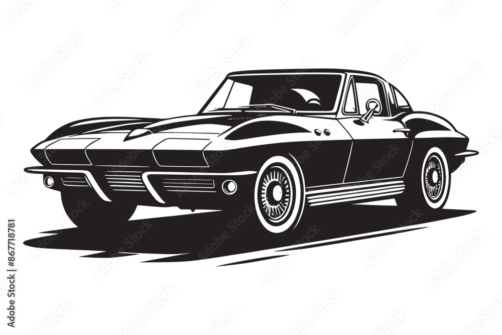 Fototapeta premium Classic vintage sports car silhouette vector illustration isolated on a white background