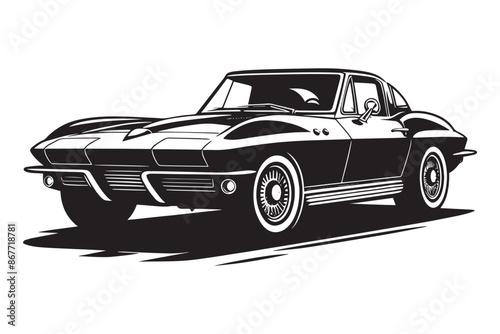 Classic vintage sports car silhouette vector illustration isolated on a white background