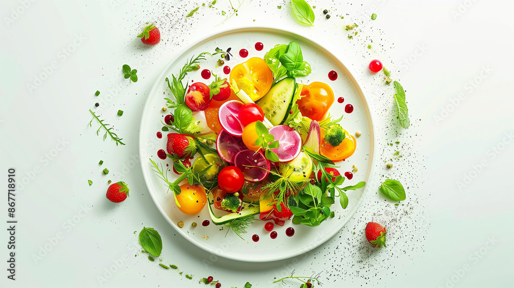 Salad on the plate on the white background