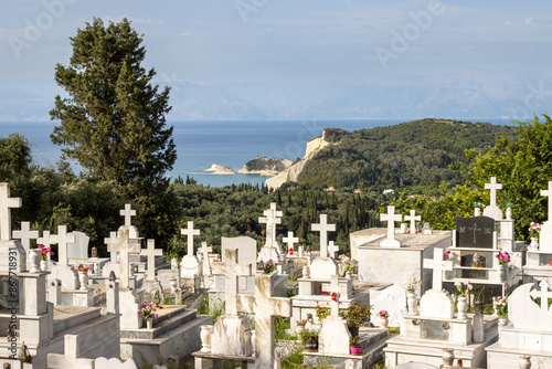 Cemetery in Alviotes, north of Corfu, Greece photo