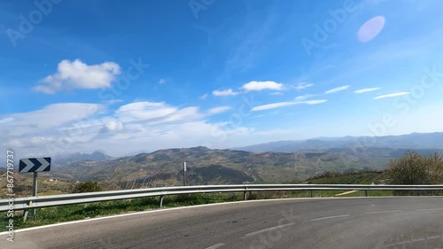 Road to Antequerra National Park, limestone rock formations and known for unusual karst landforms in Andalusia, Malaga, Spain. photo