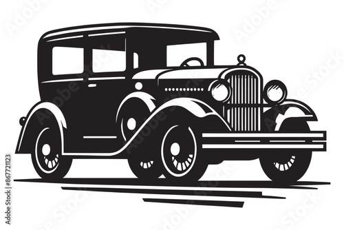 Classic vintage car silhouette vector illustration isolated on a white background