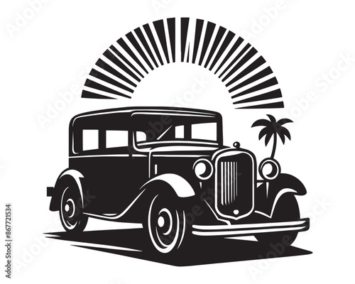 Classic vintage car silhouette vector illustration isolated on a white background