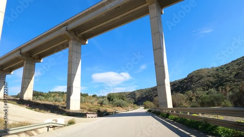 Road to Antequerra National Park, limestone rock formations and known for unusual karst landforms in Andalusia, Malaga, Spain.