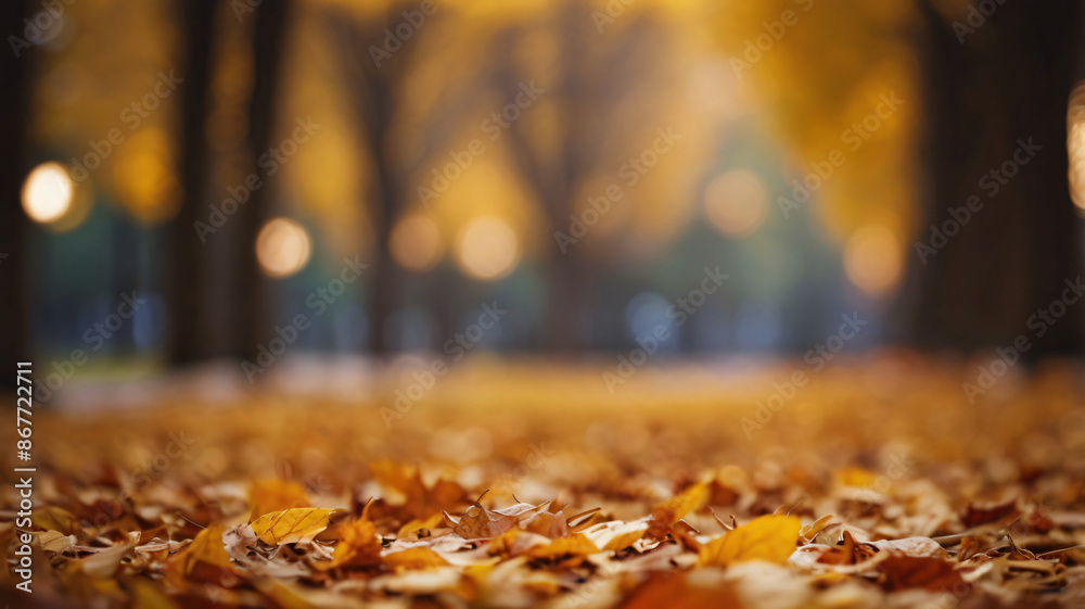 rainy autumn day with beautiful orange fall foliage in the park. landscape. Natural background. 