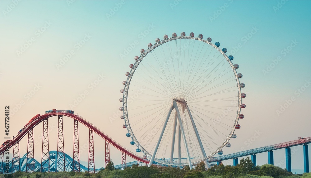 Fototapeta premium Ferris wheel and roller coaster, France