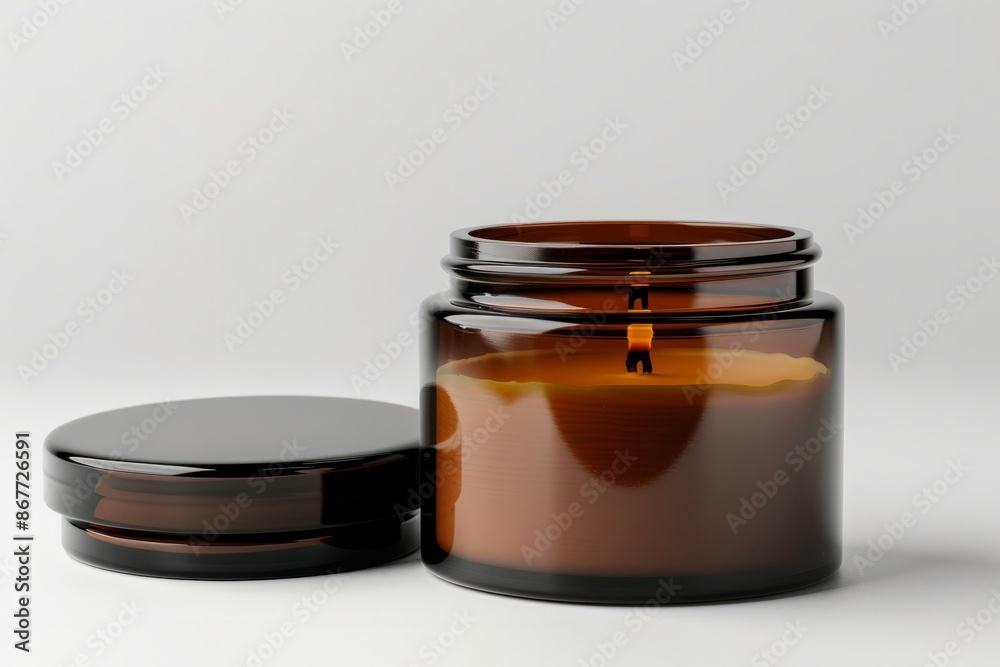 Mock up of a candle in a brown glass with a lid. AI generative Mock up of a candle in a brown glass with a lid. AI generative