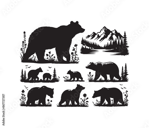 bear vector art graphic resources silhourtte vector style, white background photo