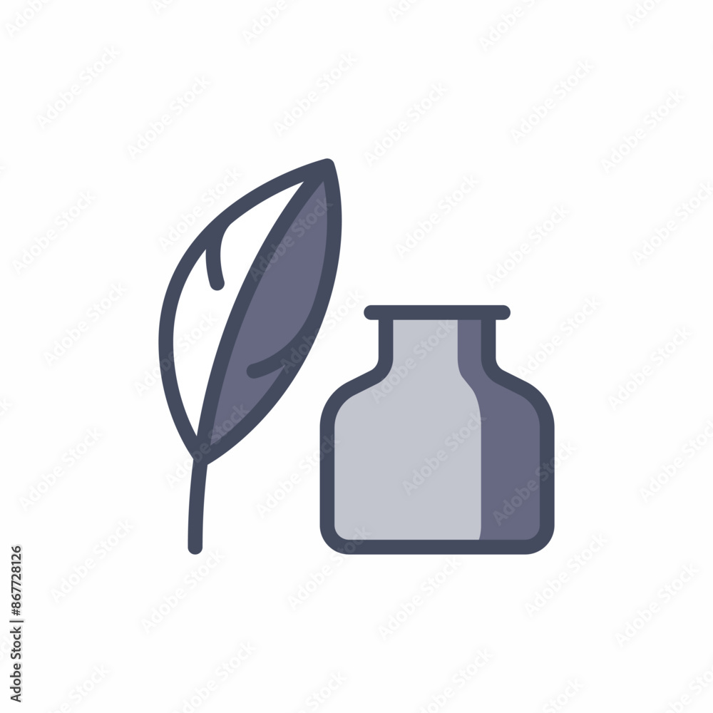 ink jar and feather pen icon ink jar and feather pen icon