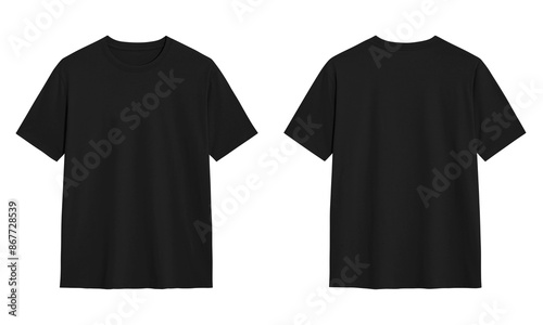 Black t shirt front and back view, Ready for your mock up design transparent  template  photo