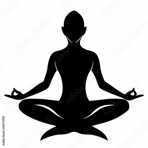 Person in yoga position, yoga vector illustration, yoga silhouette, woman meditating in lotus position png