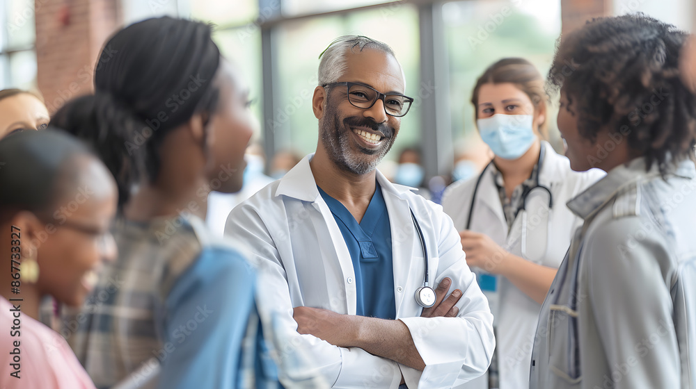 Obraz premium Community members participating in a health awareness event come together to learn about and promote better health practices.The event features informative workshops,free health screenings,interactive