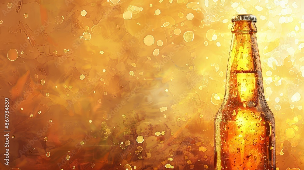 Elegant beer bottle with a metallic finish and soft lighting, Luxurious, Warm tones, High detail, Digital painting Elegant beer bottle with a metallic finish and soft lighting, Luxurious, Warm tones, High detail, Digital painting