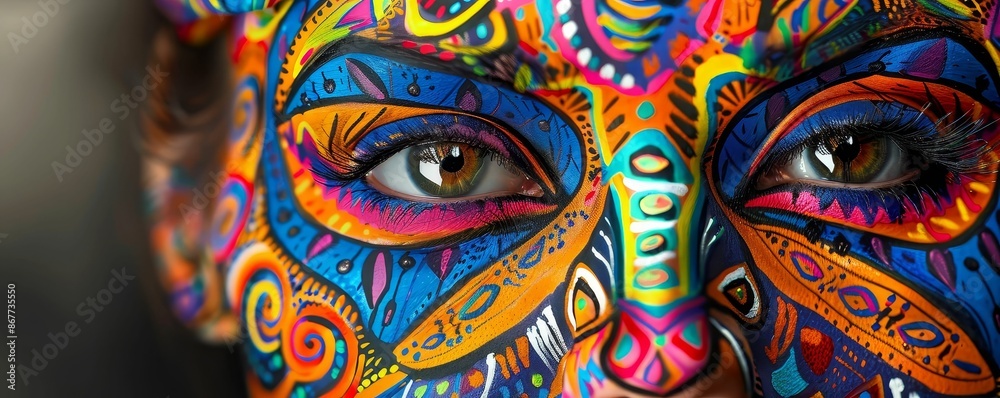 Artistic pride face paint with dynamic patterns and bold colors, Expressionist, Bright hues, Digital painting Artistic pride face paint with dynamic patterns and bold colors, Expressionist, Bright hues, Digital painting