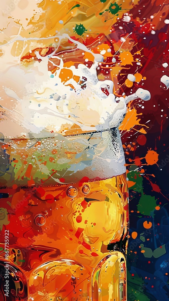 Fototapeta premium Artistic beer foam with dynamic brushstrokes and abstract shapes, Expressionist, Bold hues, Digital painting